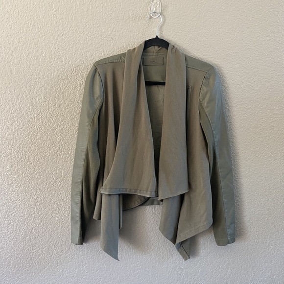 Blank Nyc Faux Leather Jacket Knit Draped Open Army Green medium - Picture 2 of 9
